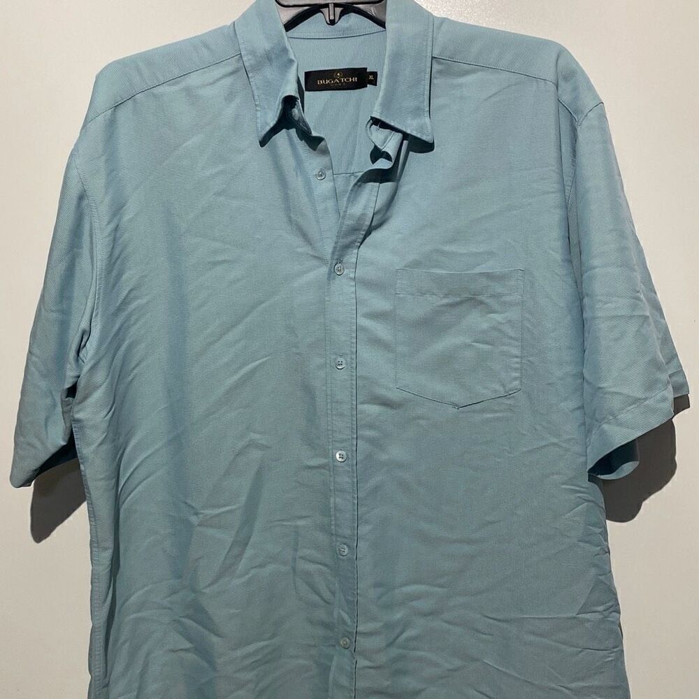 Bugatchi Uomo Men's Light Blue Collared Short Sleeve Button Up Shirt Size XL